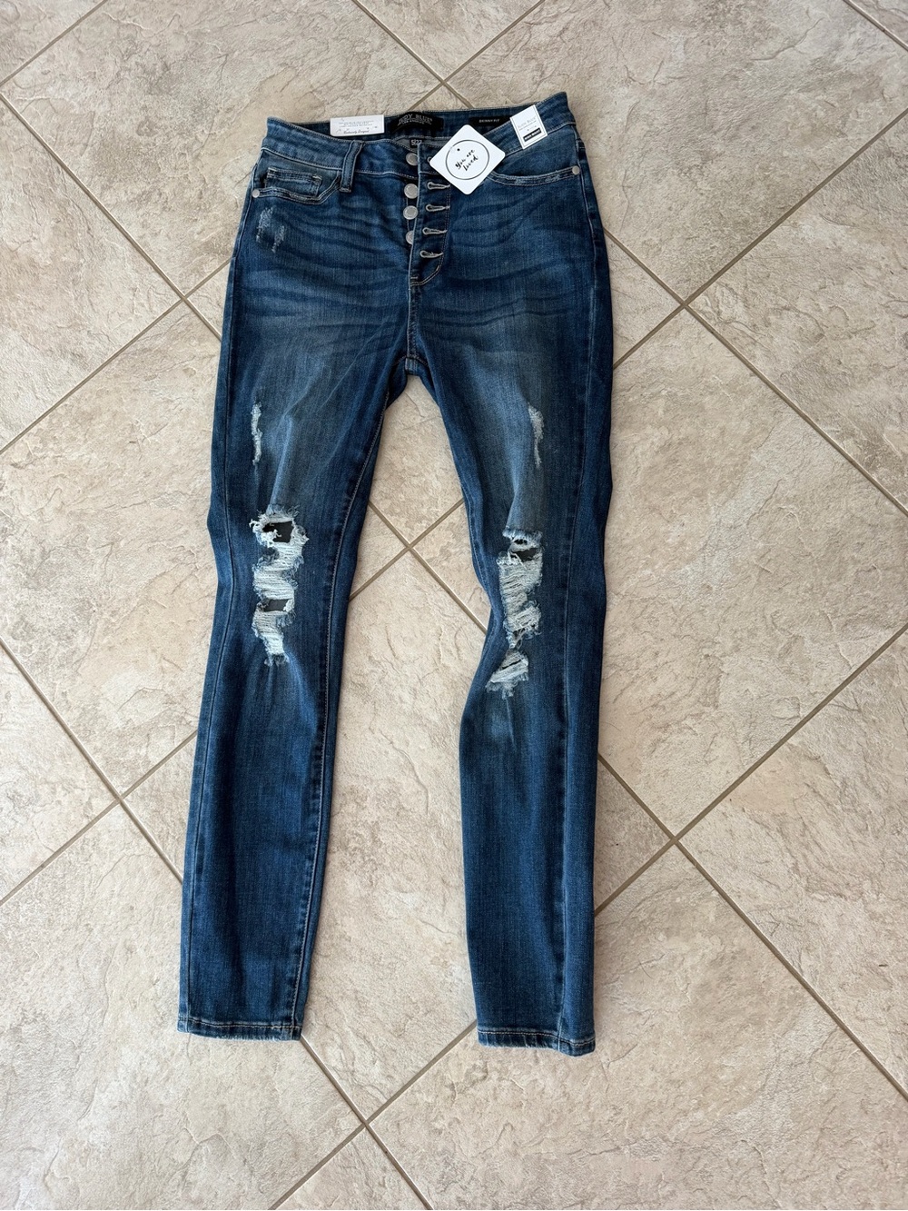 Judy Blue Distressed Skinny Fit Button Fly Jeans Size 5/27 NWT